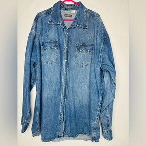 Stetson Mens Denim Western Button Down Shirt 3XL Front Snaps Rodeo Ranch Cowboy
